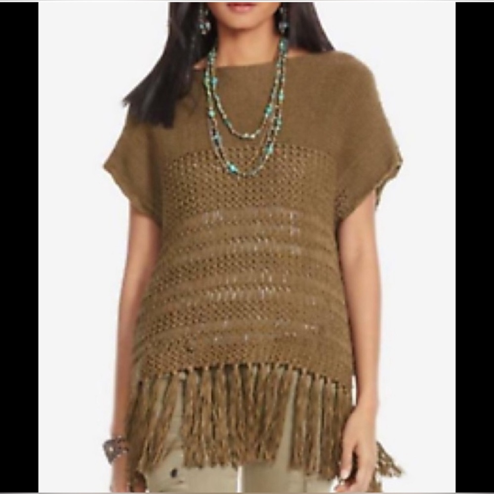 Polo Ralph Lauren Olive Loose Weave Fringe Sweater Top Size Small